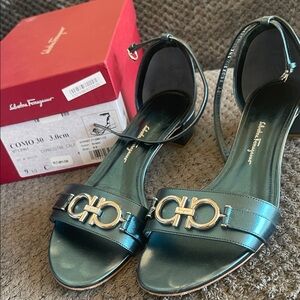 Salvatore Ferragamo Women's Metallic Teal Sandals